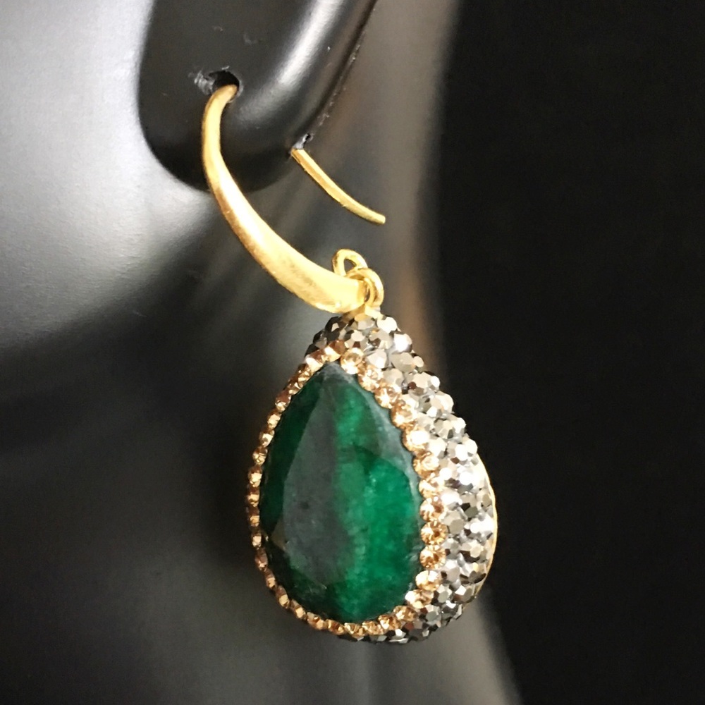 SOLD Single Drop Swarovski Emerald Stone Earrings